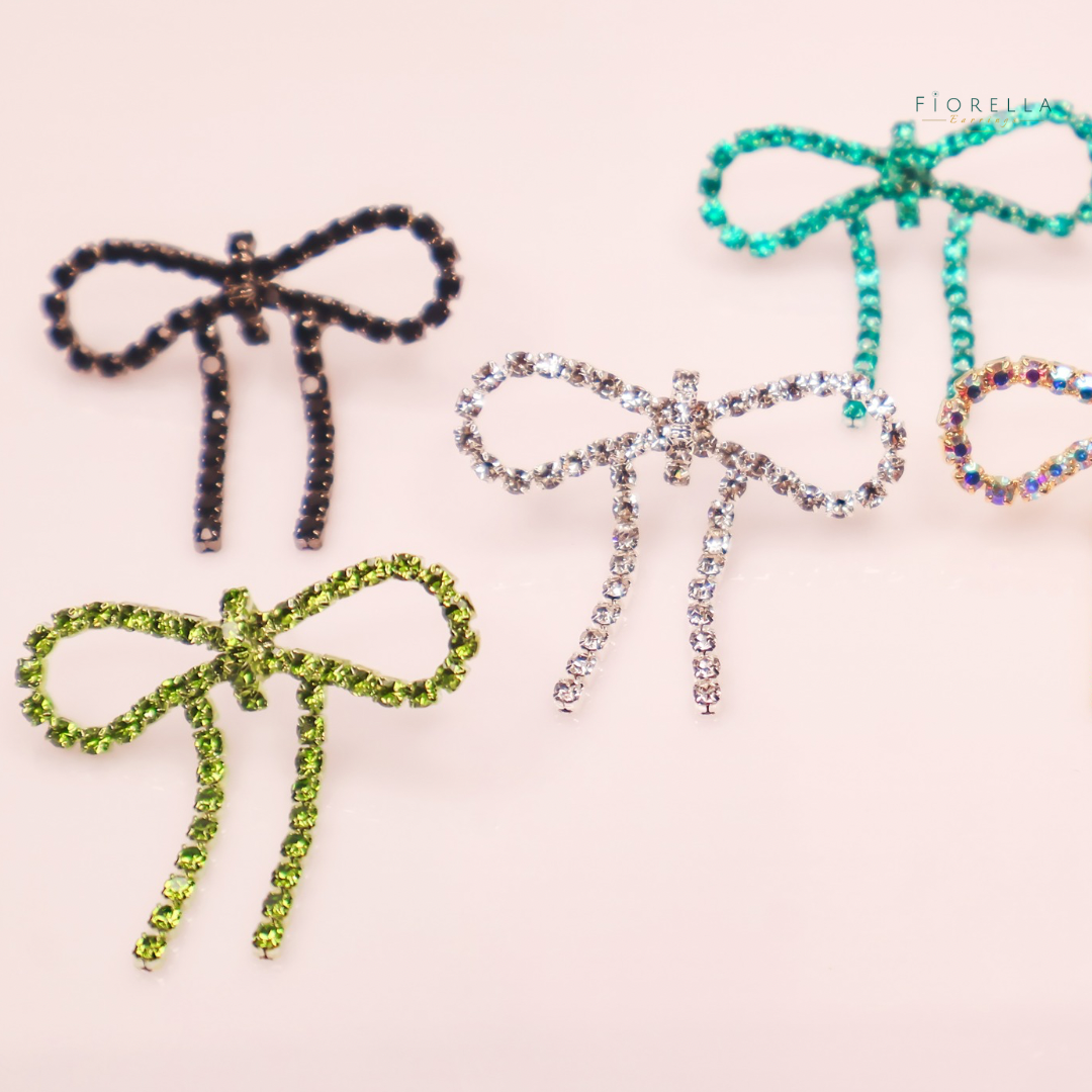 Silver Diamanté Wide Bow Earrings