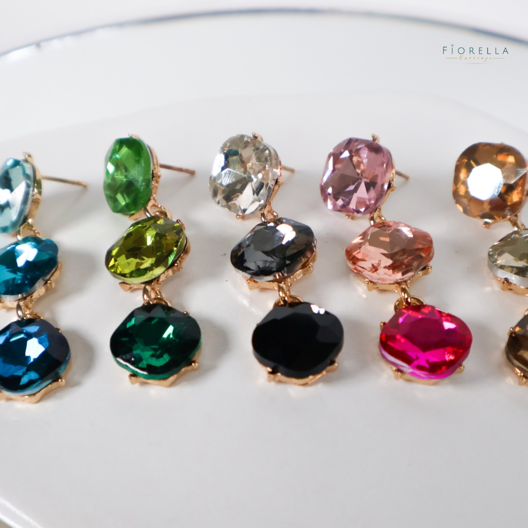 Black Trio Crystal Drop Earrings