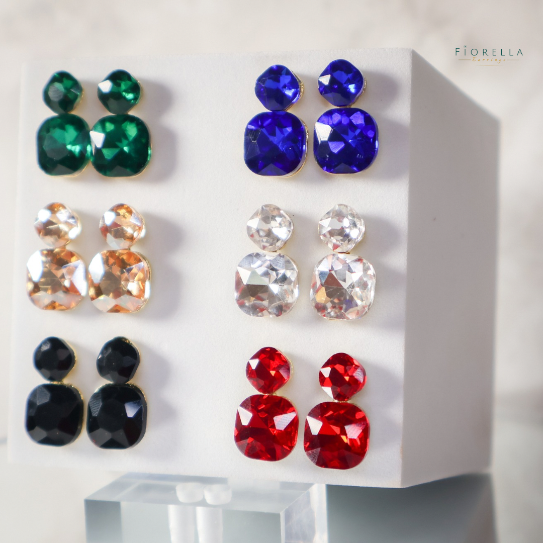 Radiance Duo Gem Earrings - Black