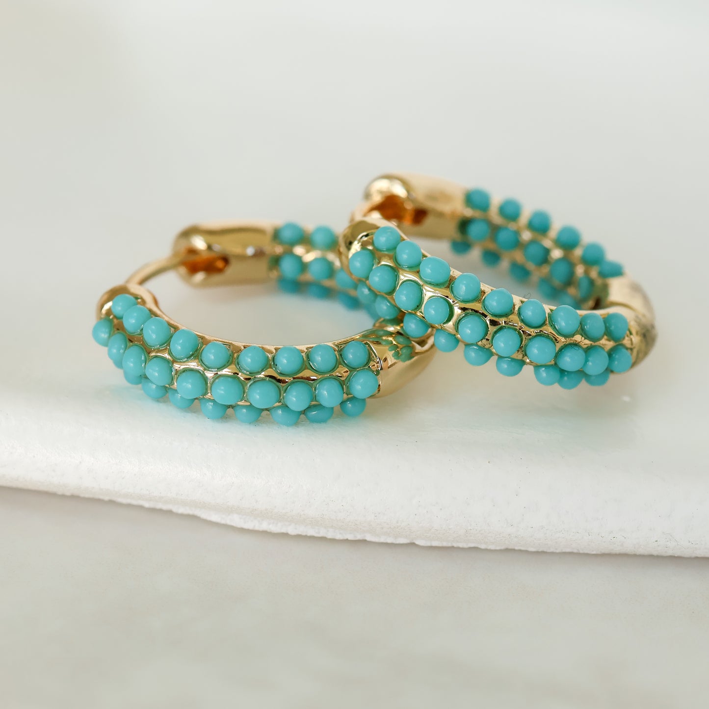 Aegean Turquoise Pavé Gold Hoop Earrings