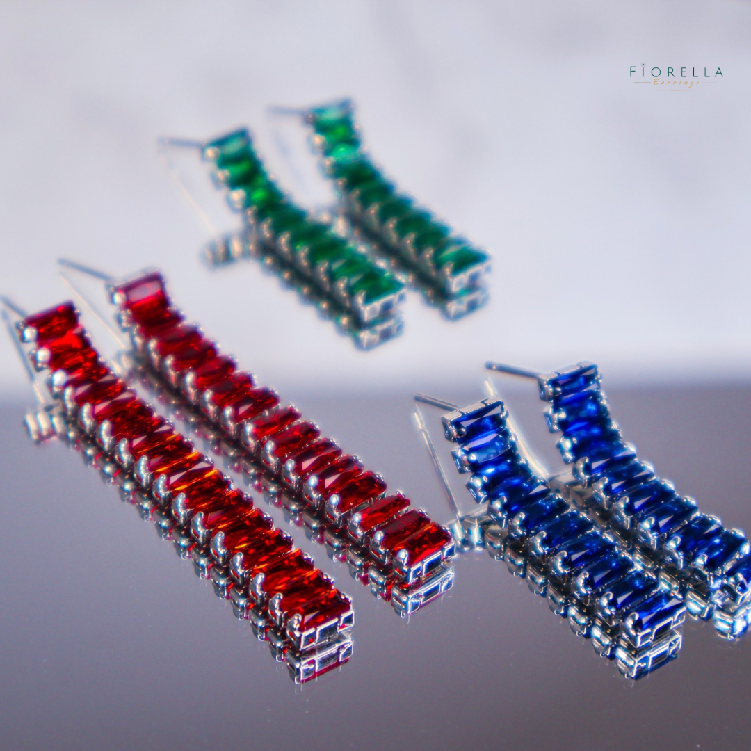 Crystal Bar Drop Earrings - Emerald