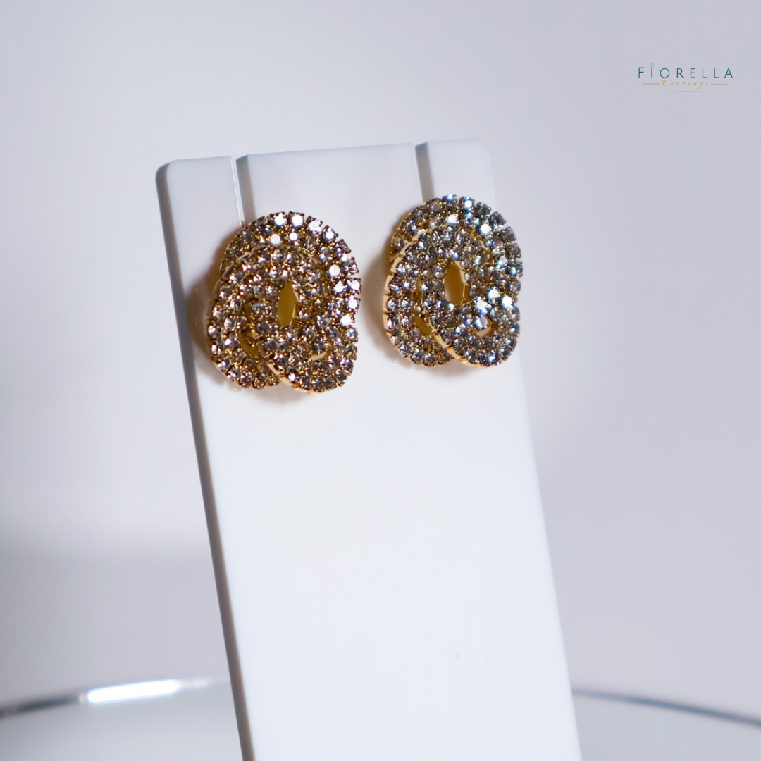 Gold Sparkle Elegant Swirl Diamanté Earrings