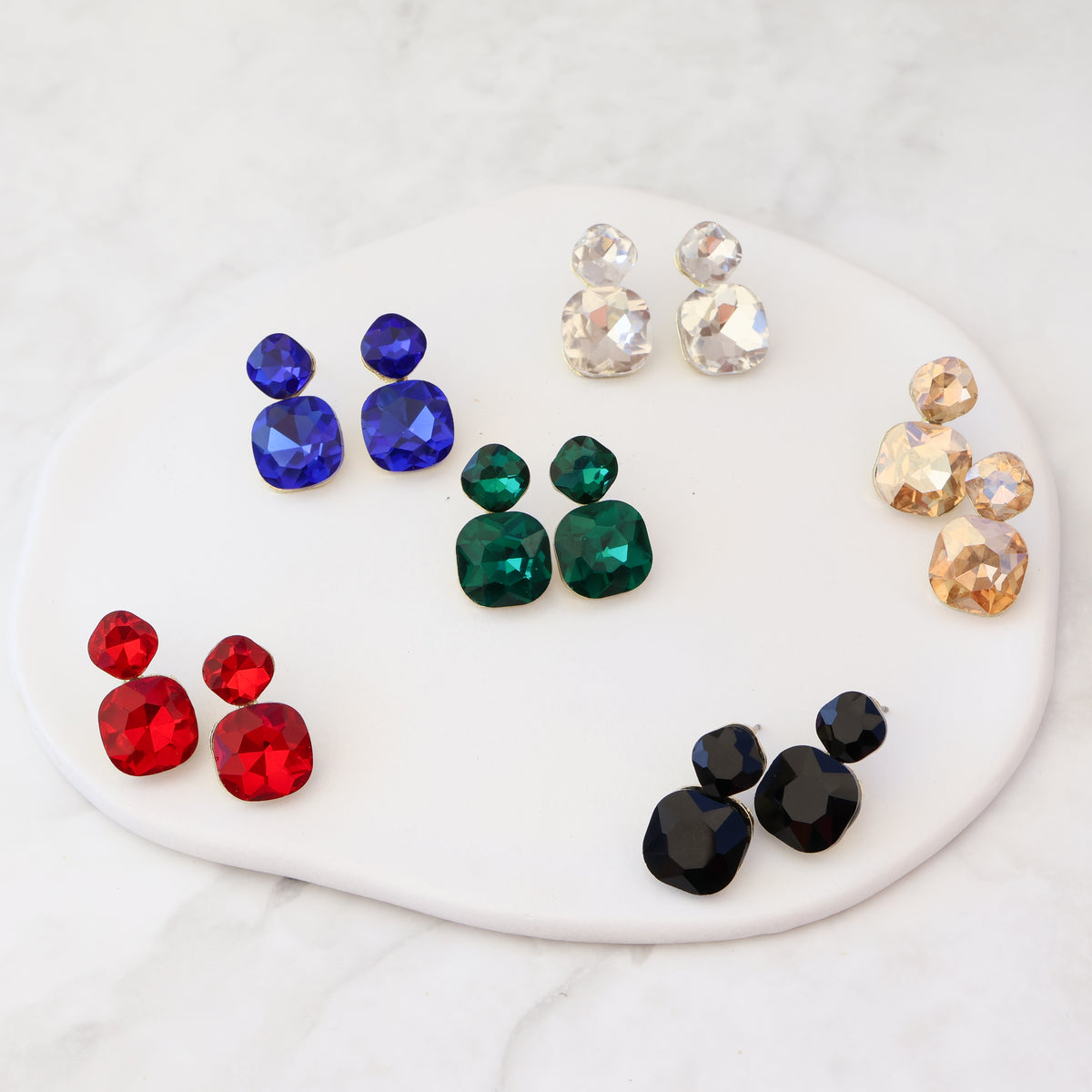Radiance Duo Gem Earrings - Clear Crystal