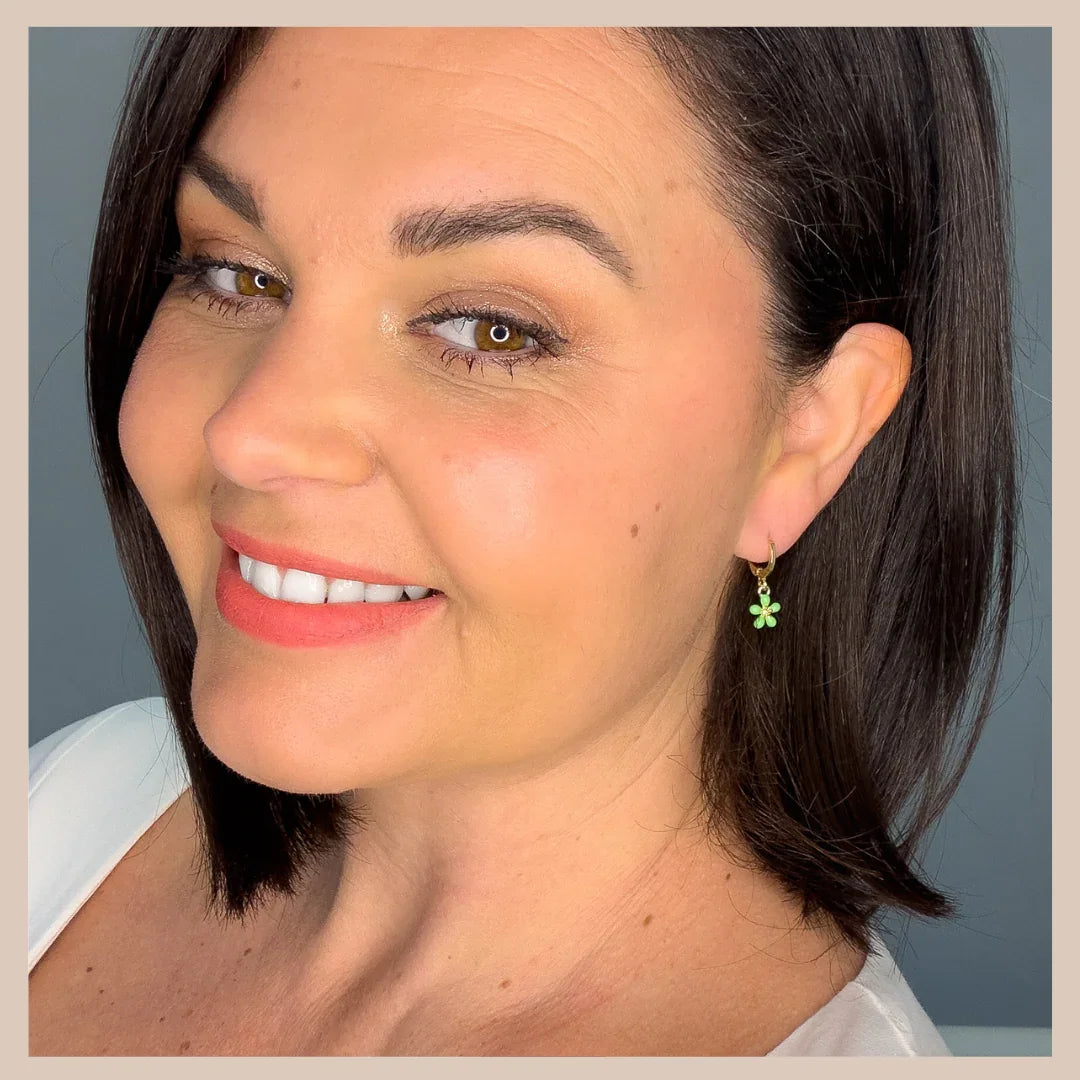 Petite Blossom Huggie Hoops - Green