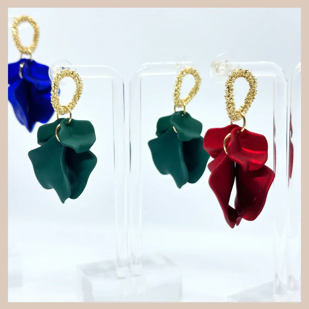 Acrylic Petal Small Cluster Drop Earrings - Caffe Matte & Gold