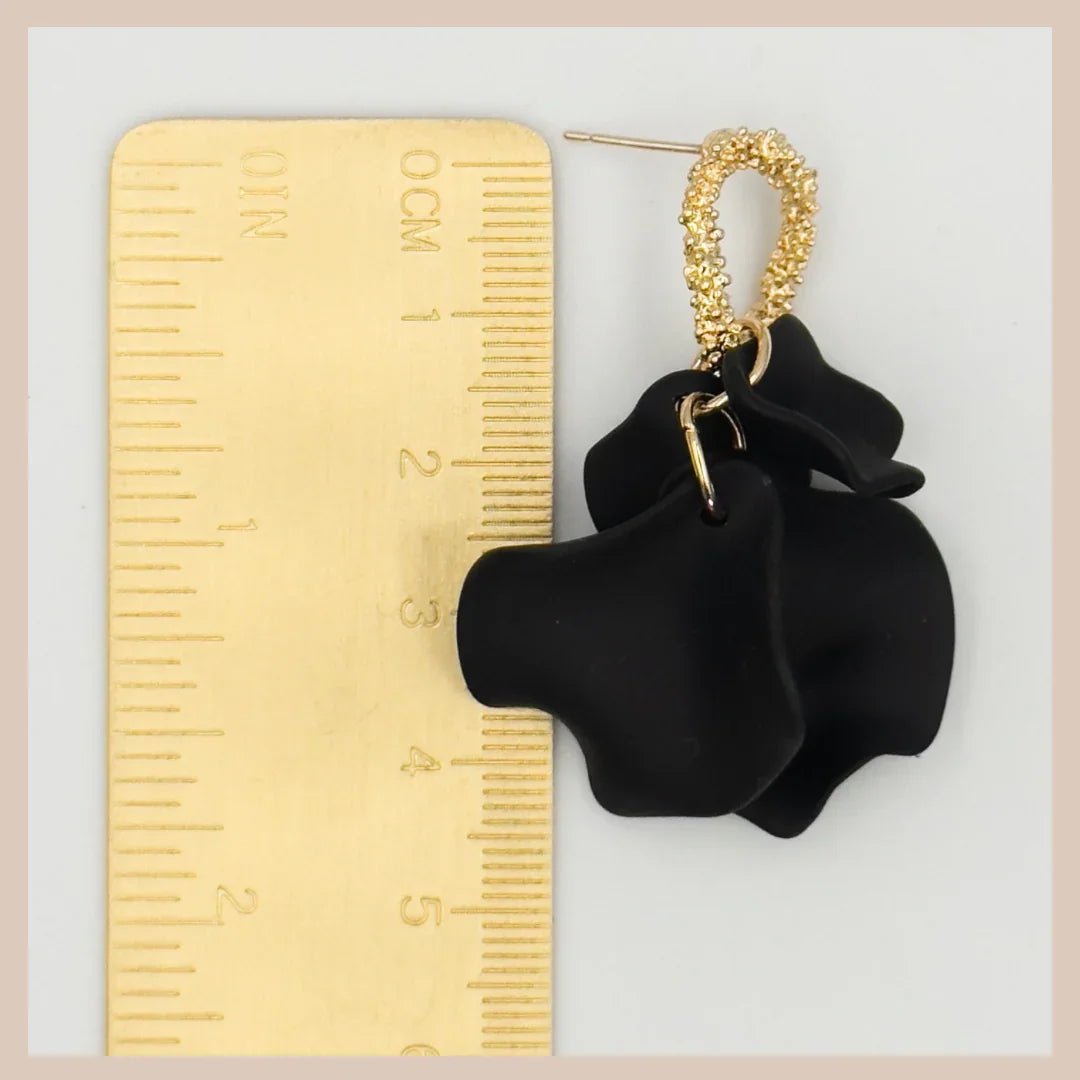 Small Petal Cluster Drop Earrings - Jet Black & Gold