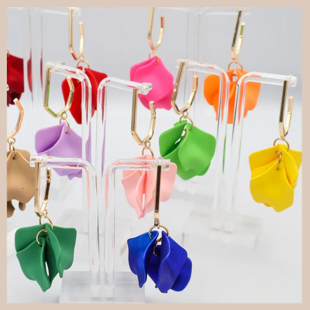 Large Petal Drop Earrings - Apple Green