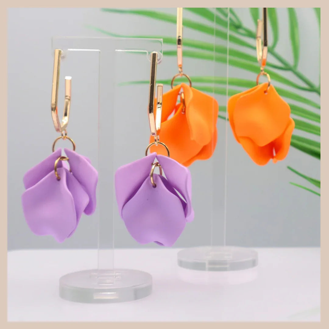Large Petal Drop Earrings - Lilac
