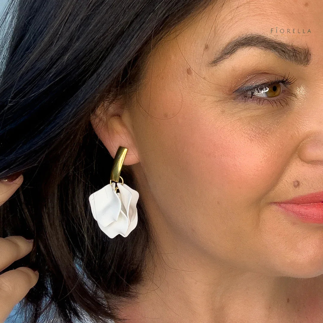 Petal Arc Drop Earrings - White
