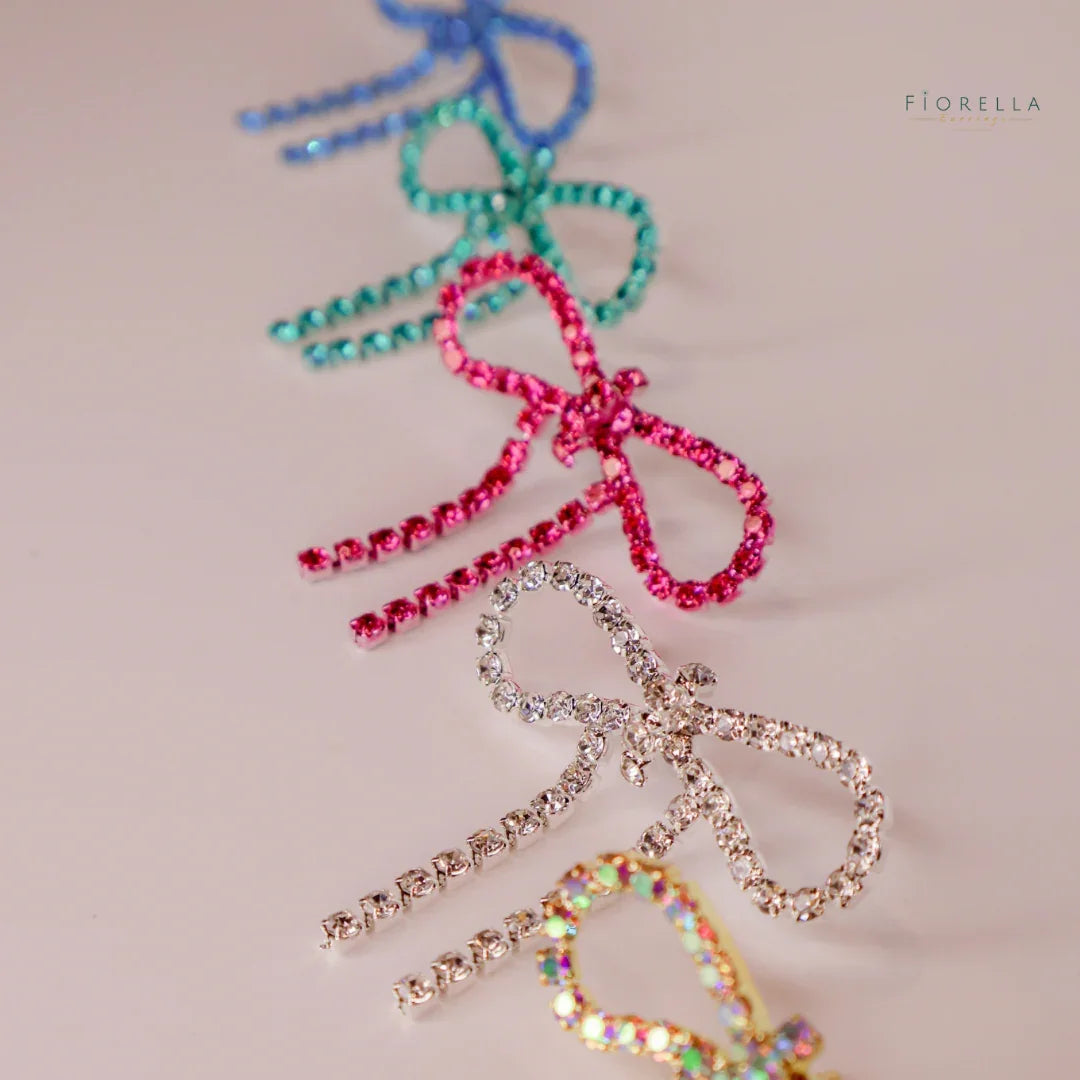 Black Diamanté Wide Bow Earrings