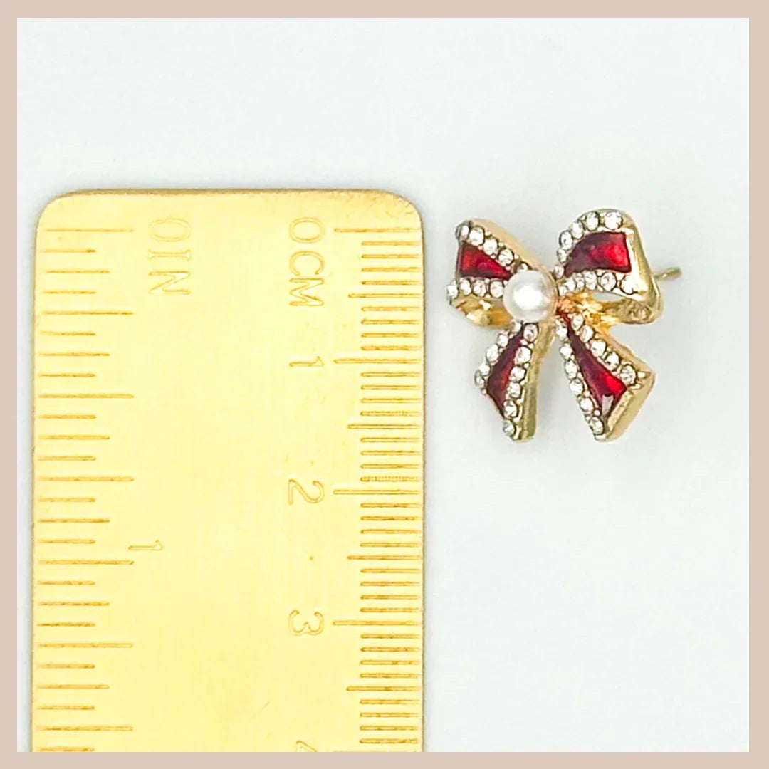 Black Diamanté & Pearl Bow Stud Earrings