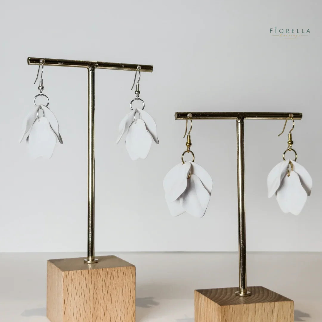 Blooming Petal Dangle Earrings- White
