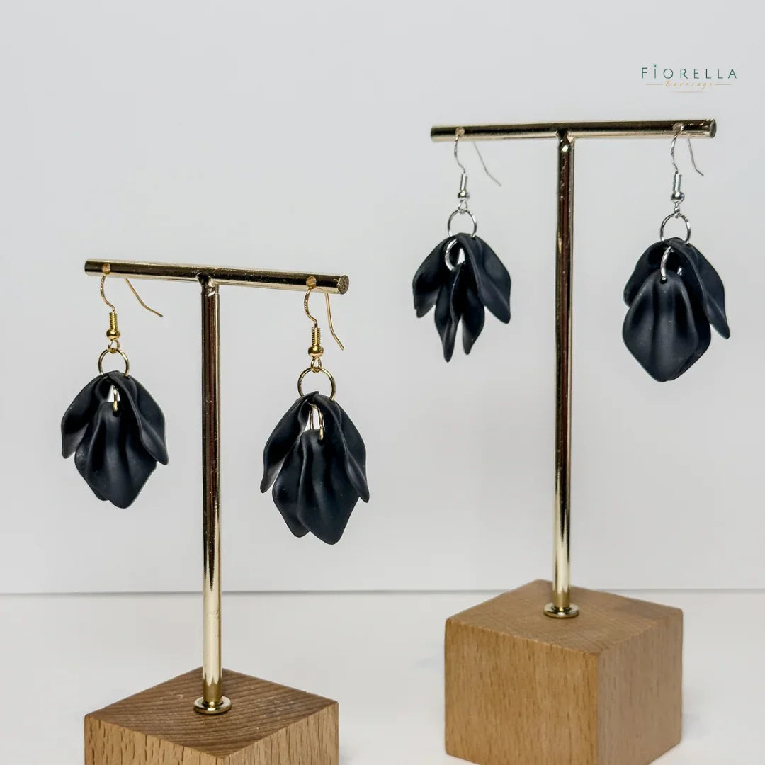 Blooming Petal Dangle Earrings - Black
