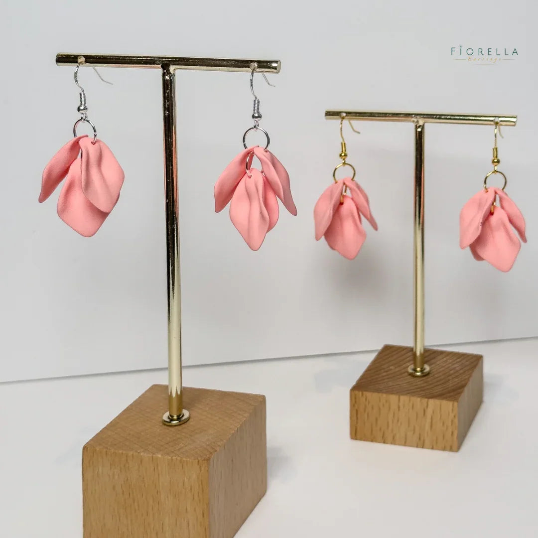 Blooming Petal Dangle Earrings - Soft Pink