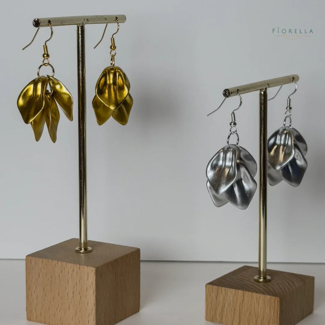 Blooming Petals Dangle Earrings - Metallic