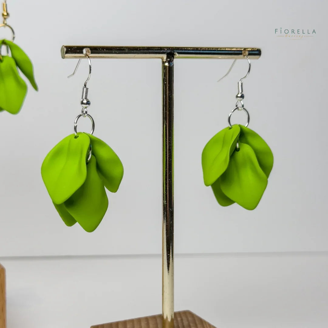 Blooming Petal Dangle Earrings - Lime Green