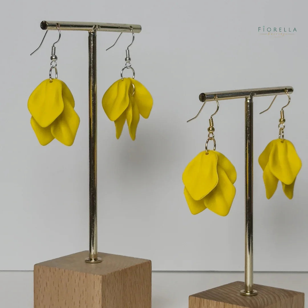 Blooming Petal Dangle Earrings - Yellow