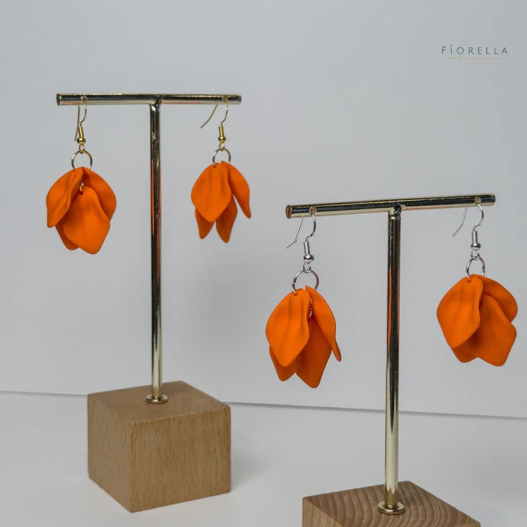 Blooming Petals Dangle Earrings _ Orange