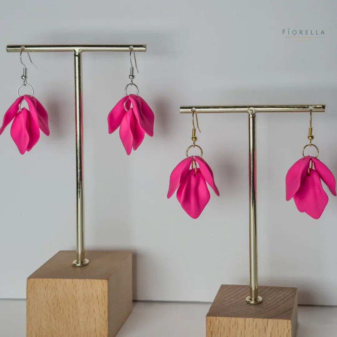 Blooming Petal Dangle Earrings - Hot Pink