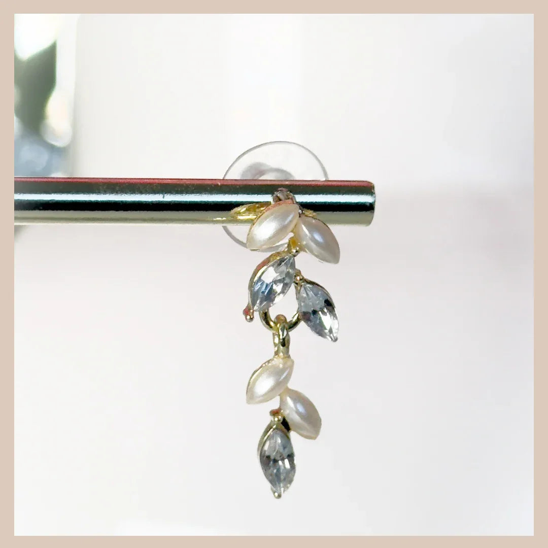 Small Cascading Pearl & Rhinestone Drop Earrings