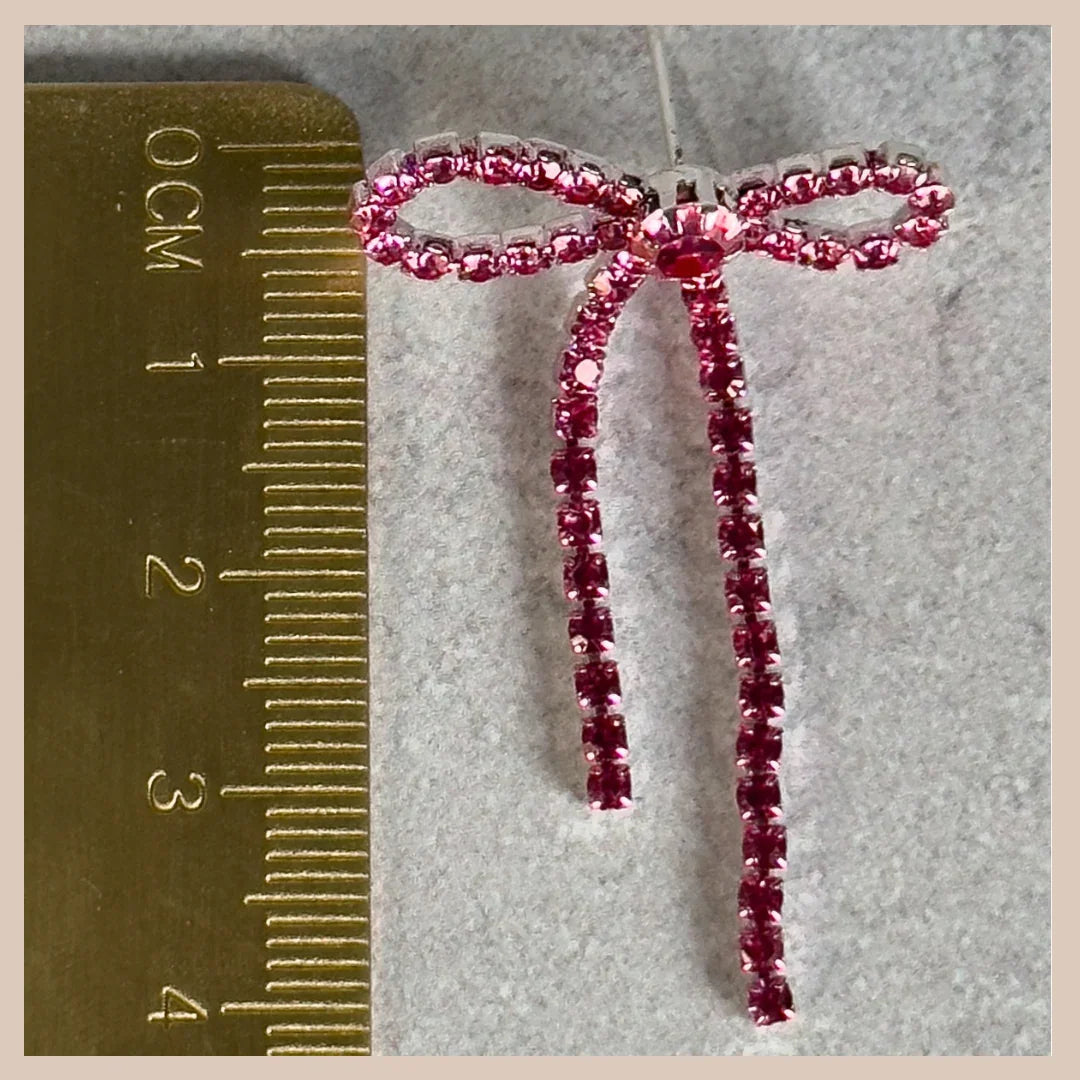 Diamante Bow Earrings - Hot Pink