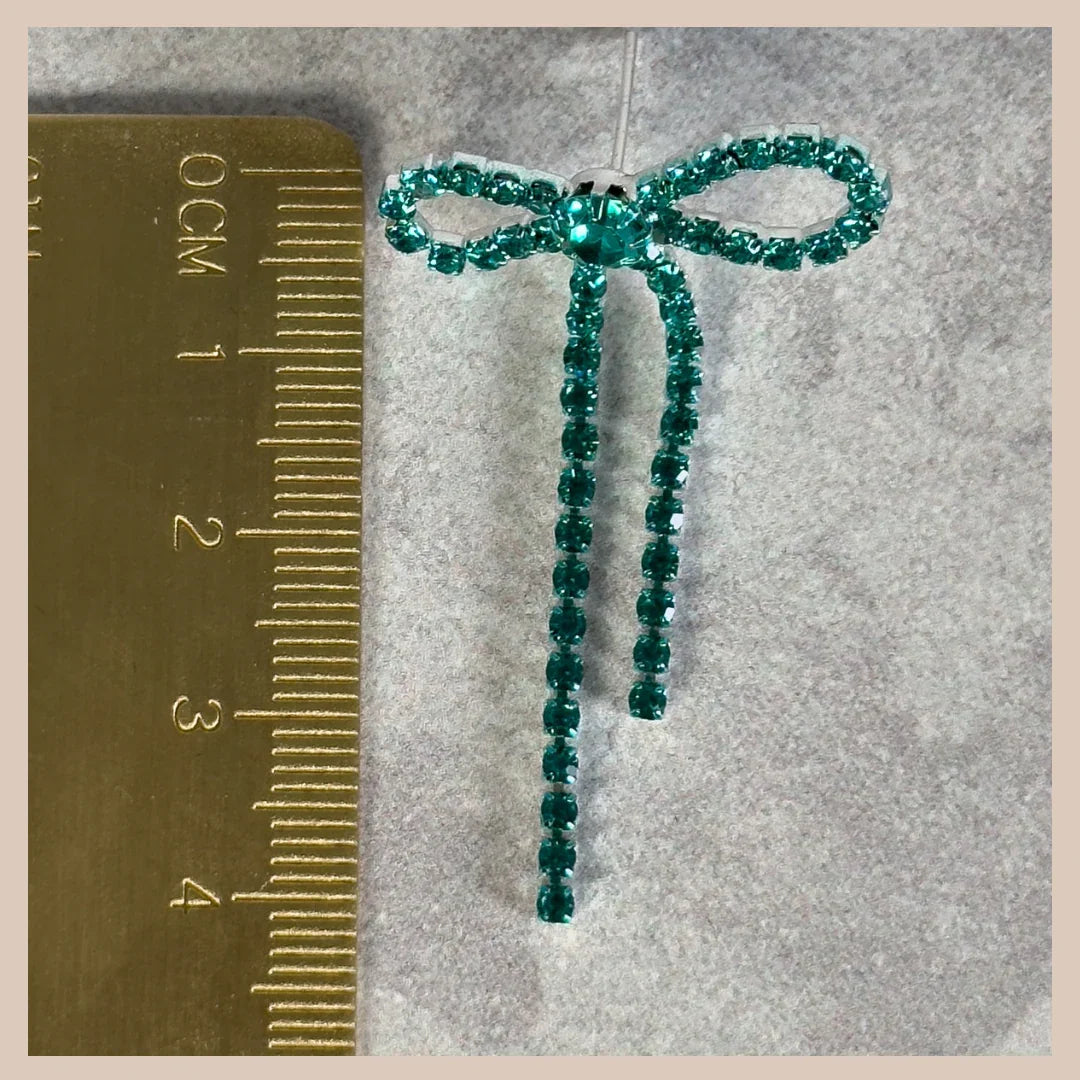 Diamante Bow Earrings - Teal