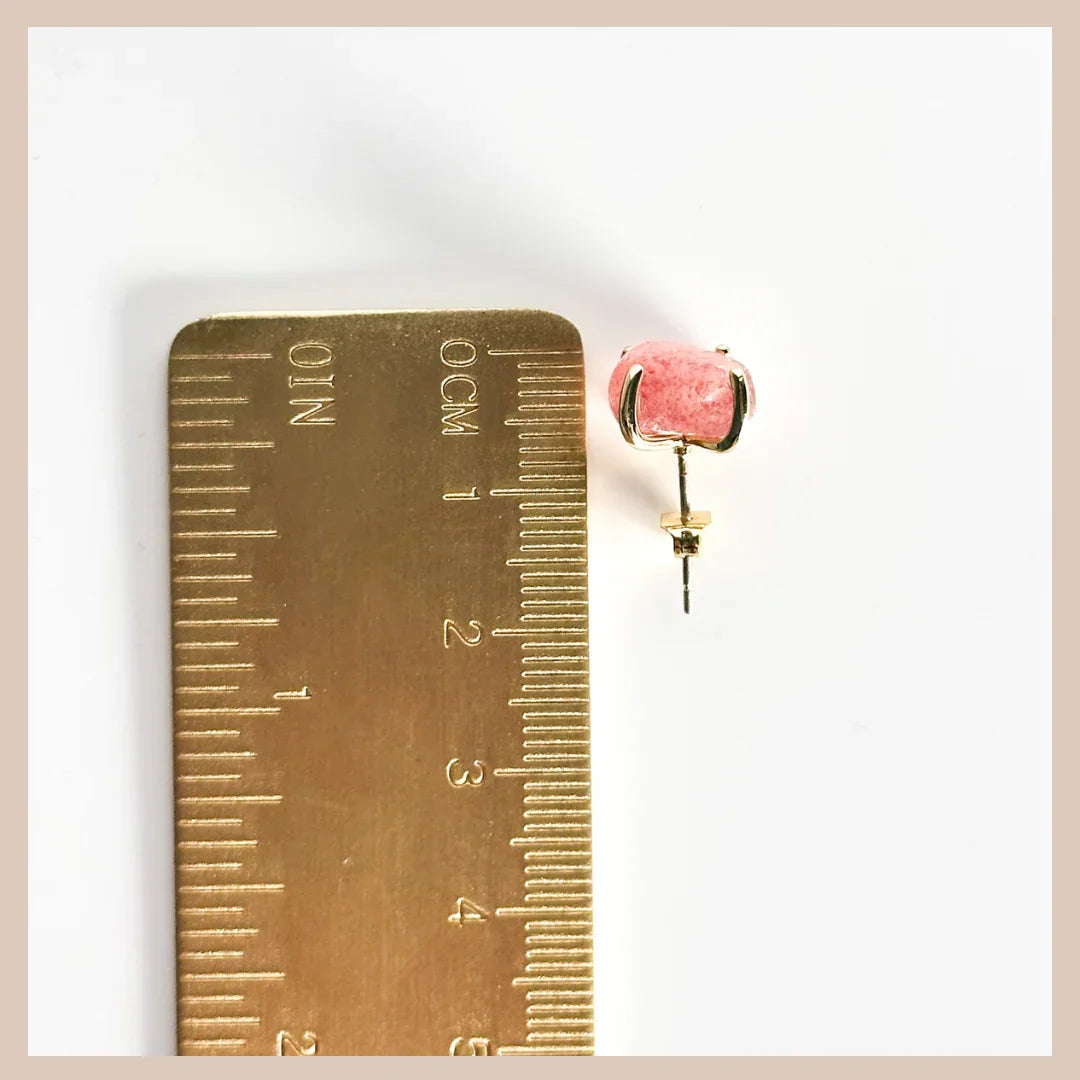Natural Stone Studs - Strawberry Quartz