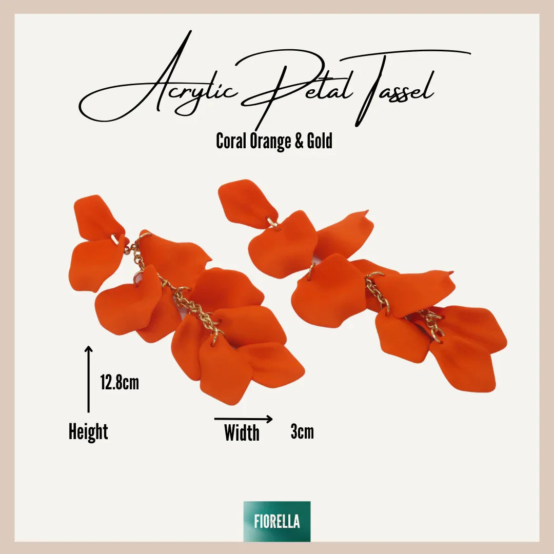 Acrylic Petal Tassel Drop Earrings - Orange