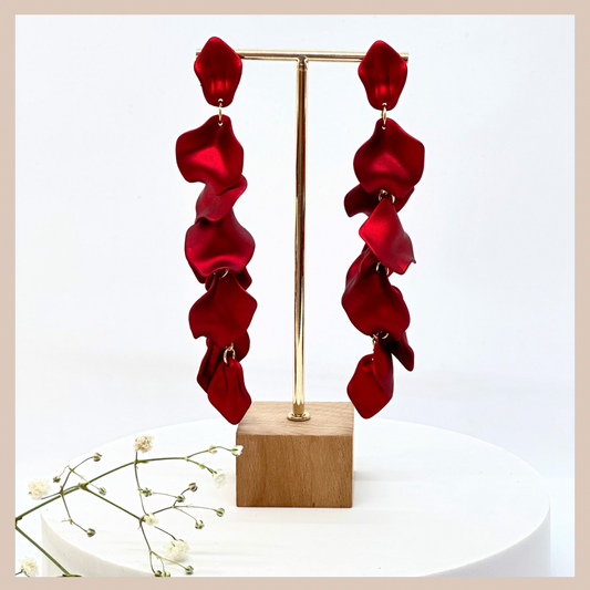 Acrylic Petal Tassel Drop Earrings - Ruby Shimmer