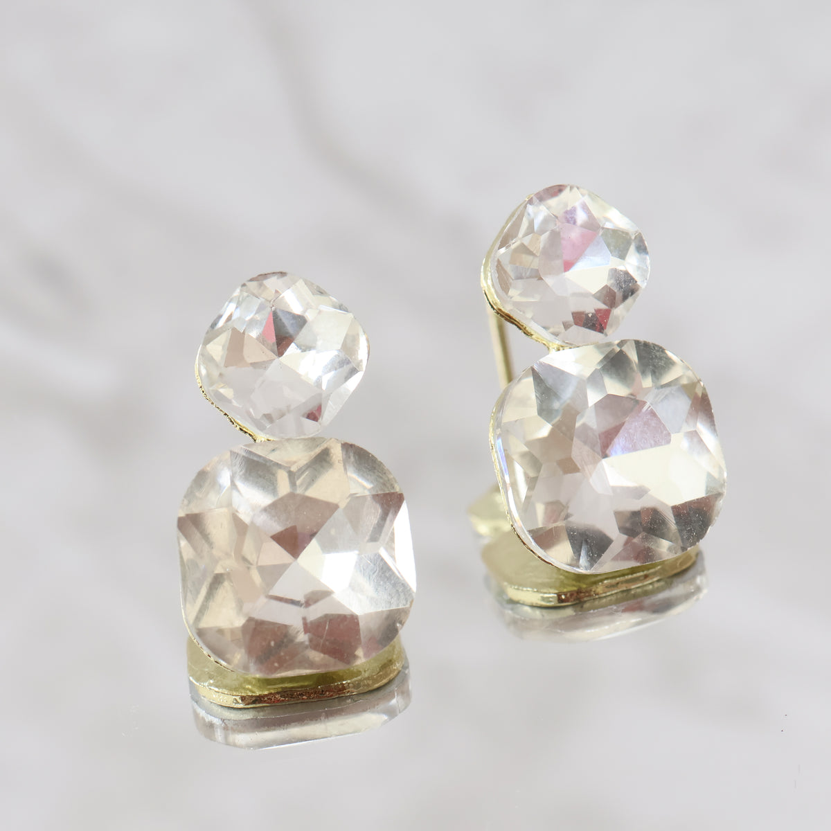 Radiance Duo Gem Earrings - Clear Crystal