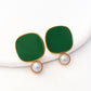 Viva Pearl Stud Earrings - Forest Green