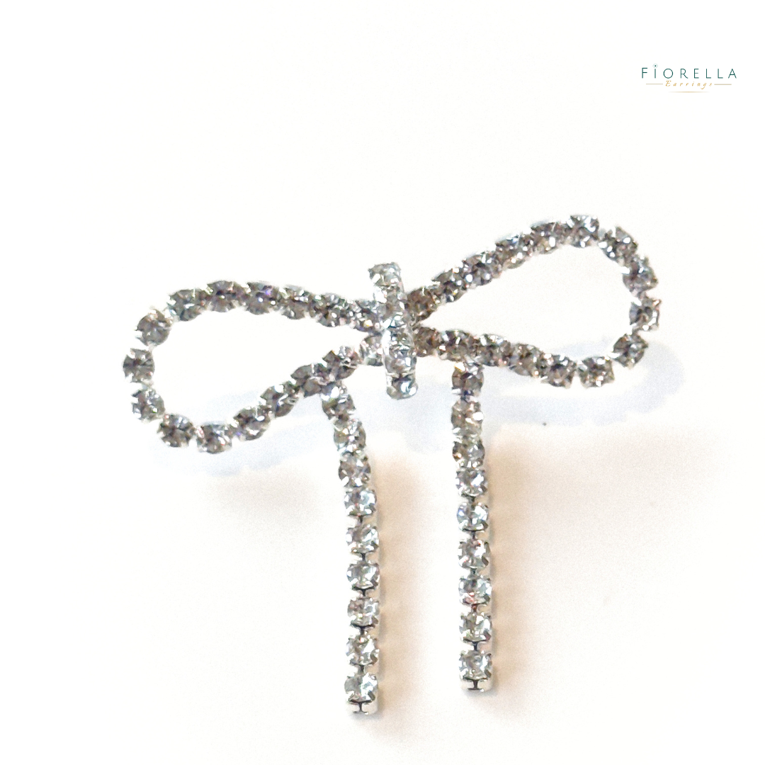 Silver Diamanté Wide Bow Earrings