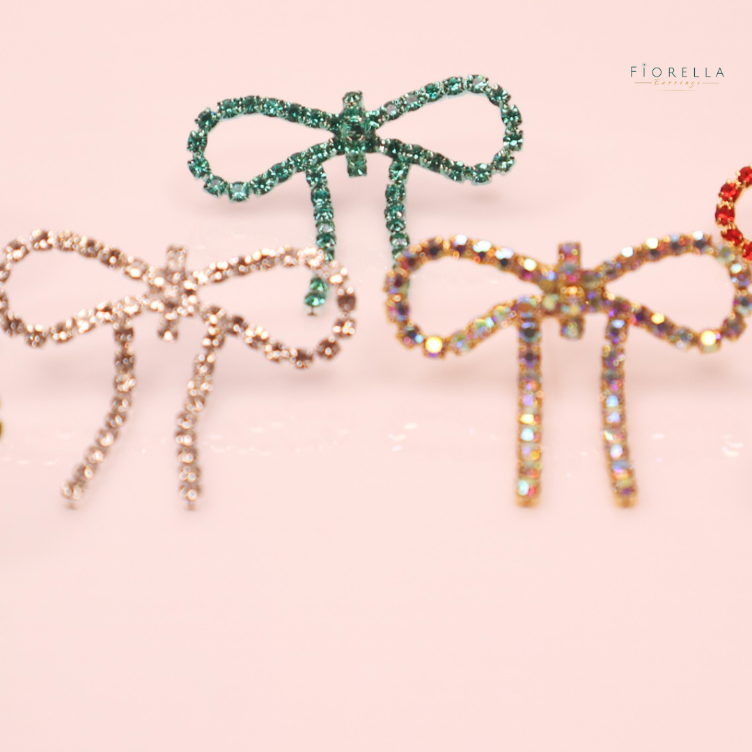 Silver Diamanté Wide Bow Earrings