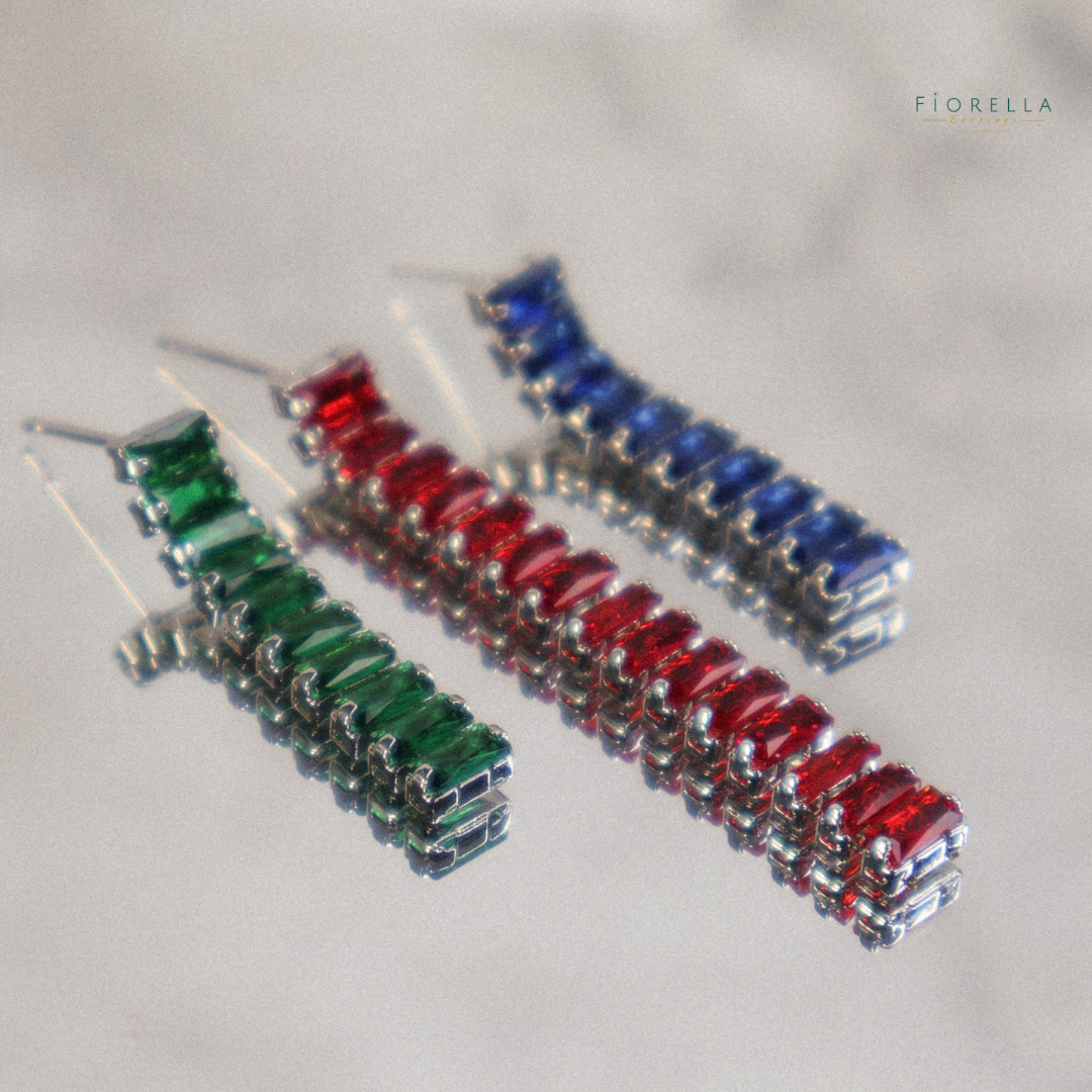Crystal Bar Drop Earrings - Emerald