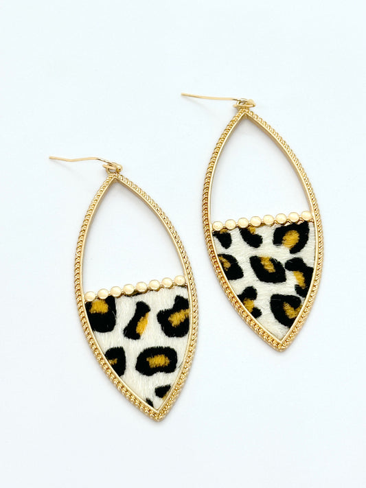 Animal & Gold Large Statement Earrings - Snow Leopard