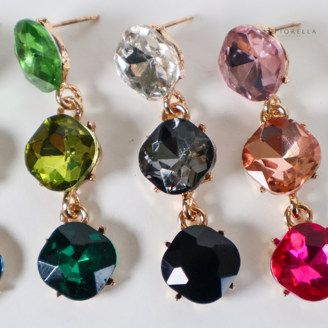 Black Trio Crystal Drop Earrings