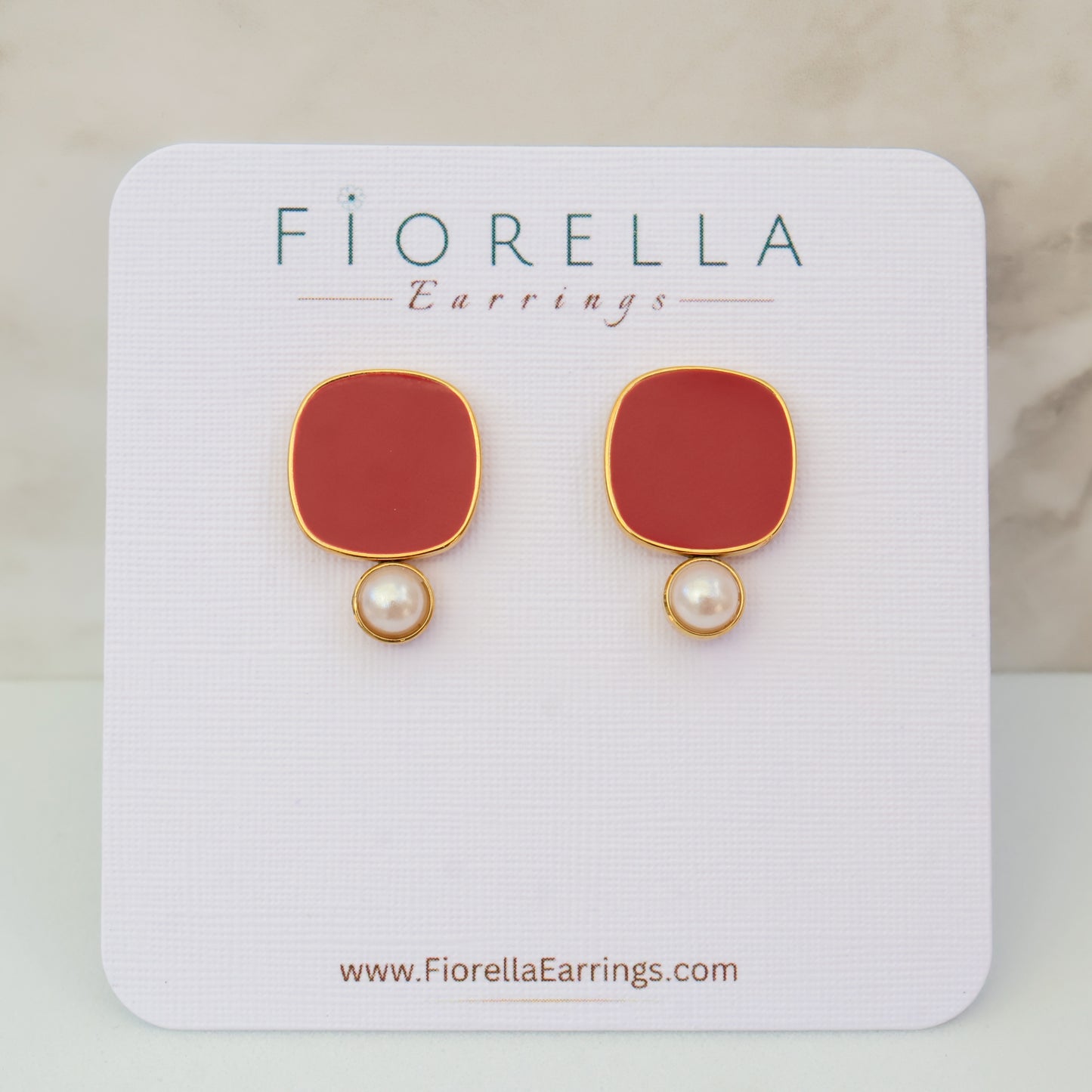 Viva Pearl Stud Earrings - Clay Red