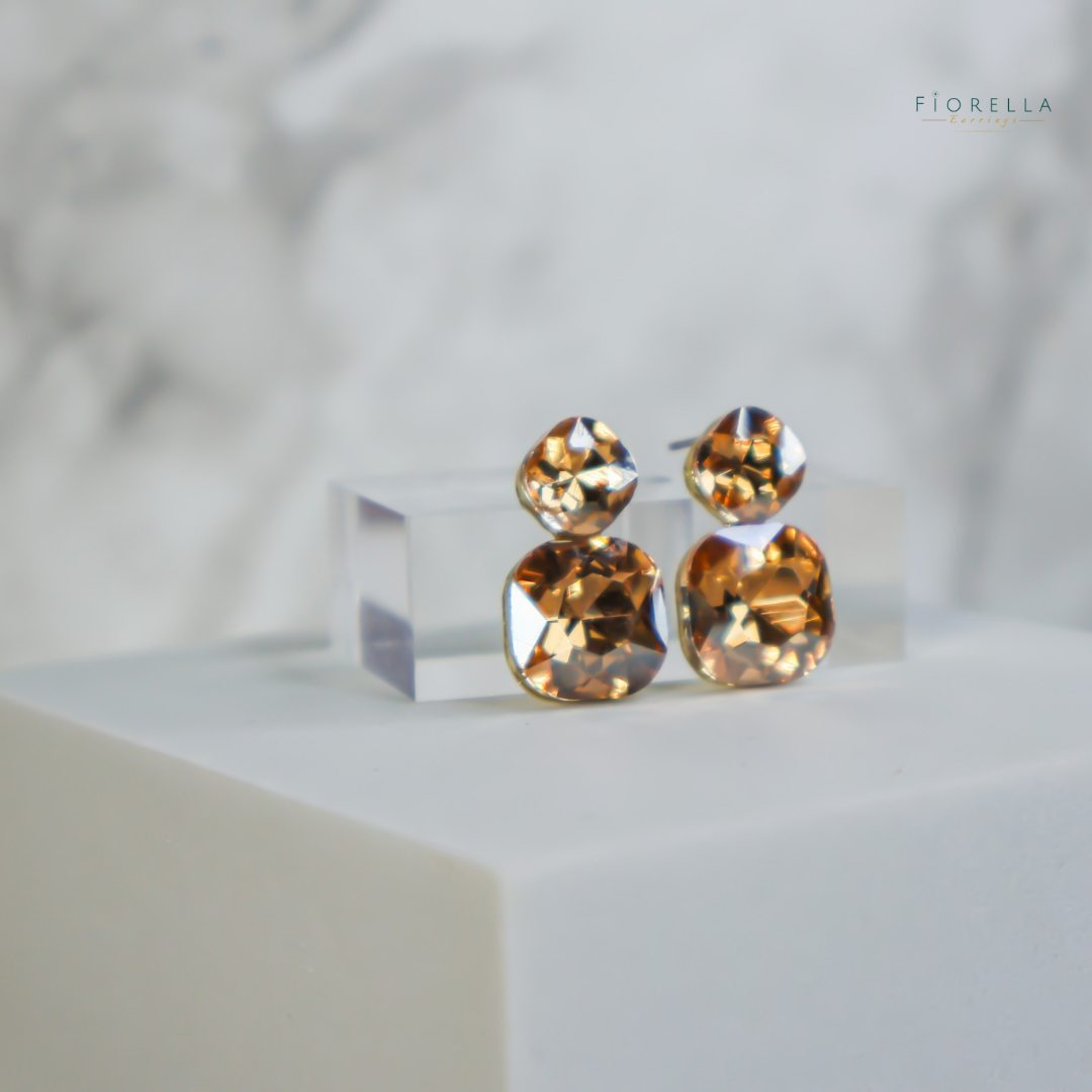 Radiance Duo Gem Earrings - Champagne