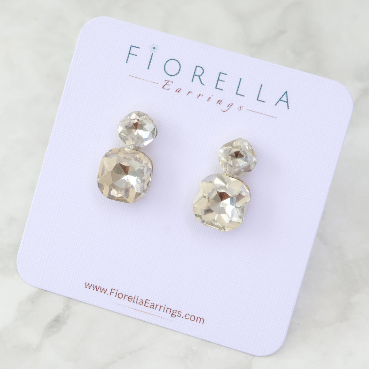 Radiance Duo Gem Earrings - Clear Crystal
