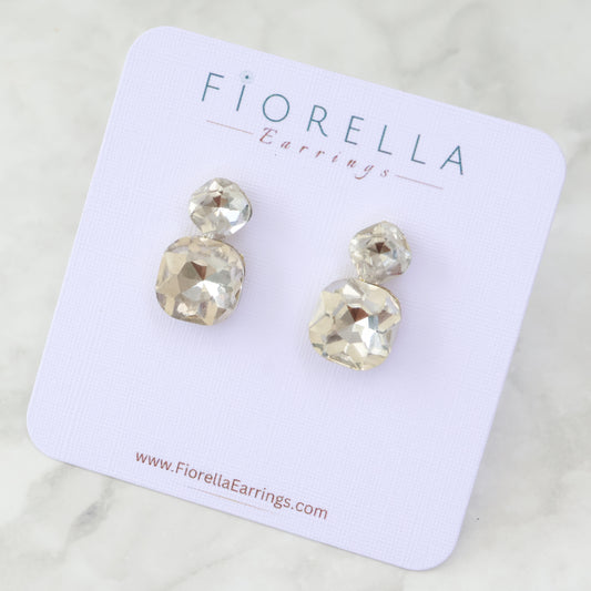Radiance Duo Gem Earrings - Clear Crystal