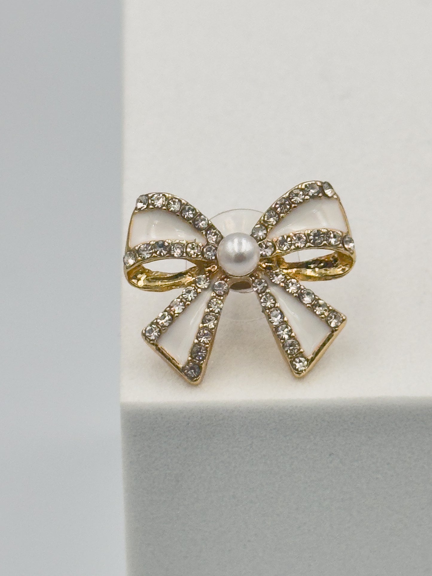 Colourful Bow Diamanté & Pearl Stud Earrings - Snow White