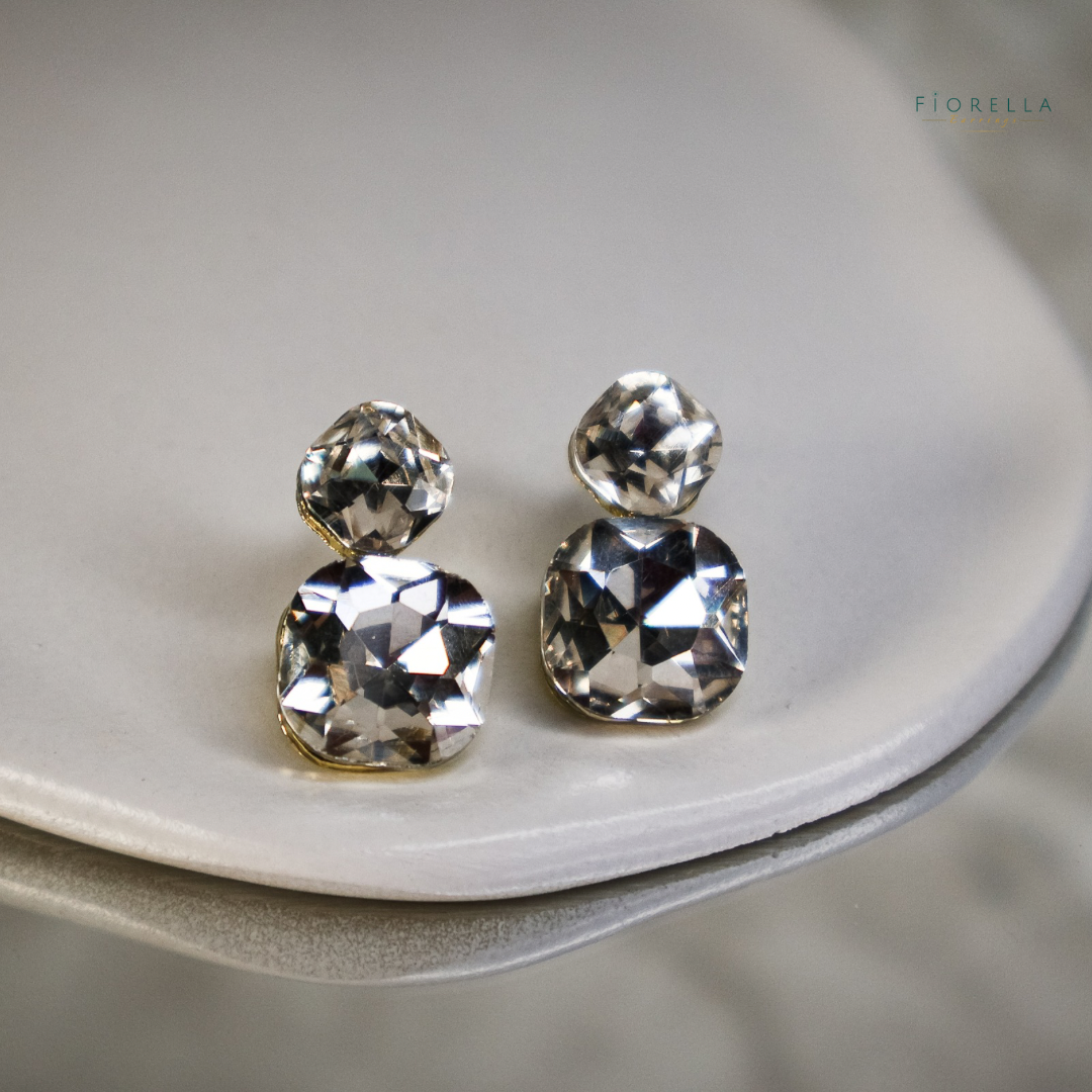 Radiance Duo Gem Earrings - Clear Crystal