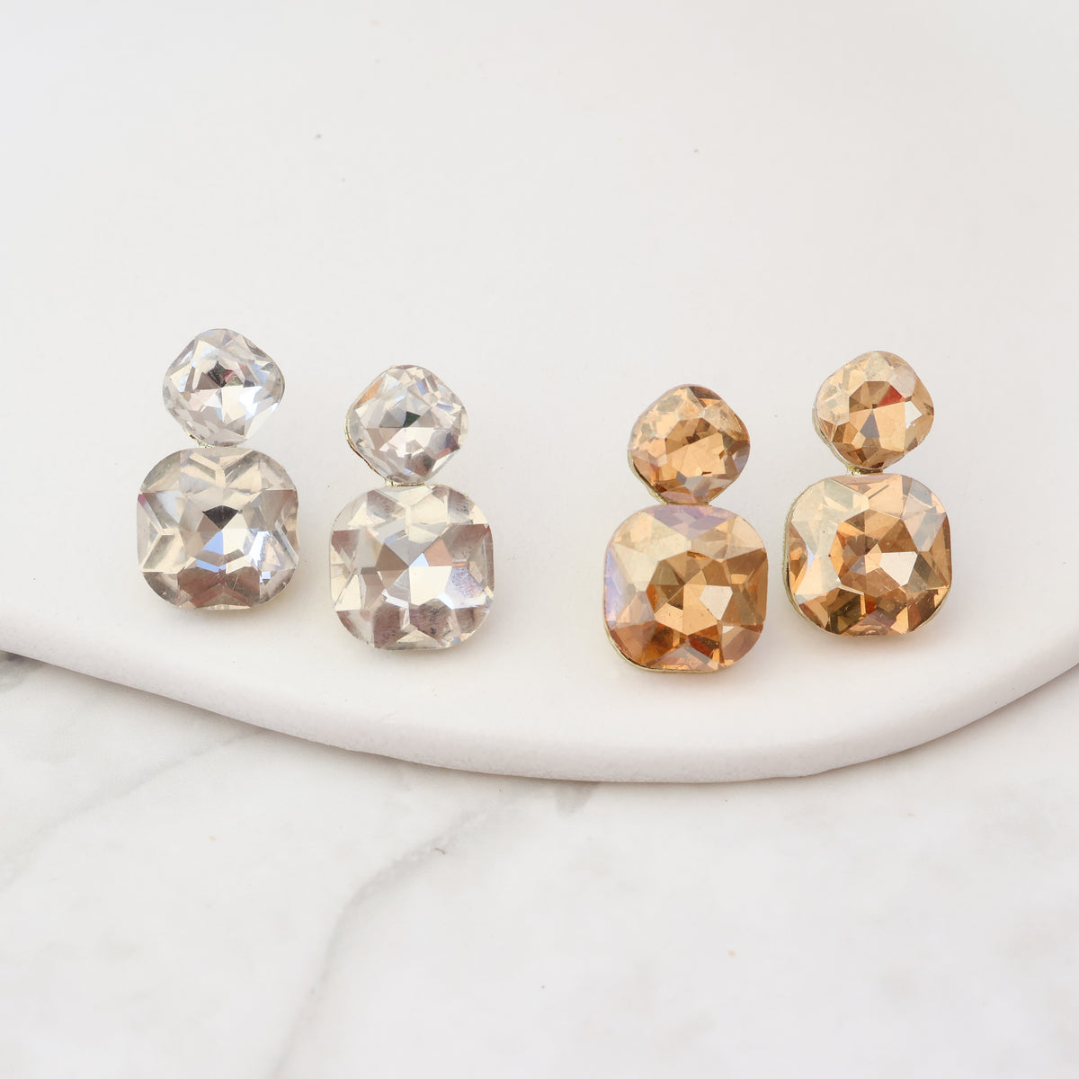 Radiance Duo Gem Earrings - Clear Crystal
