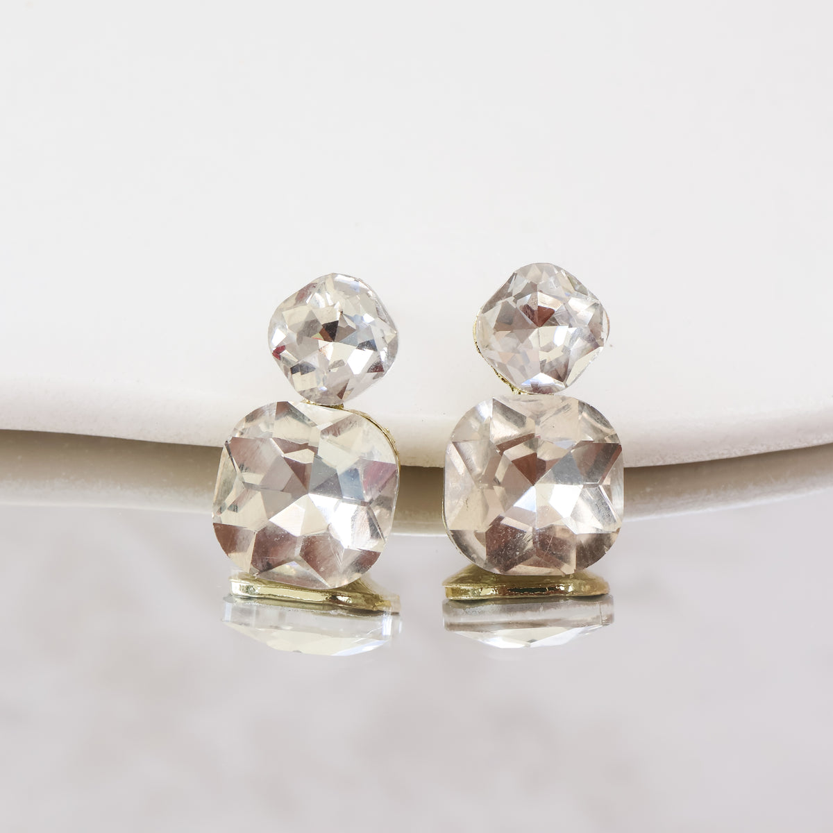 Radiance Duo Gem Earrings - Clear Crystal