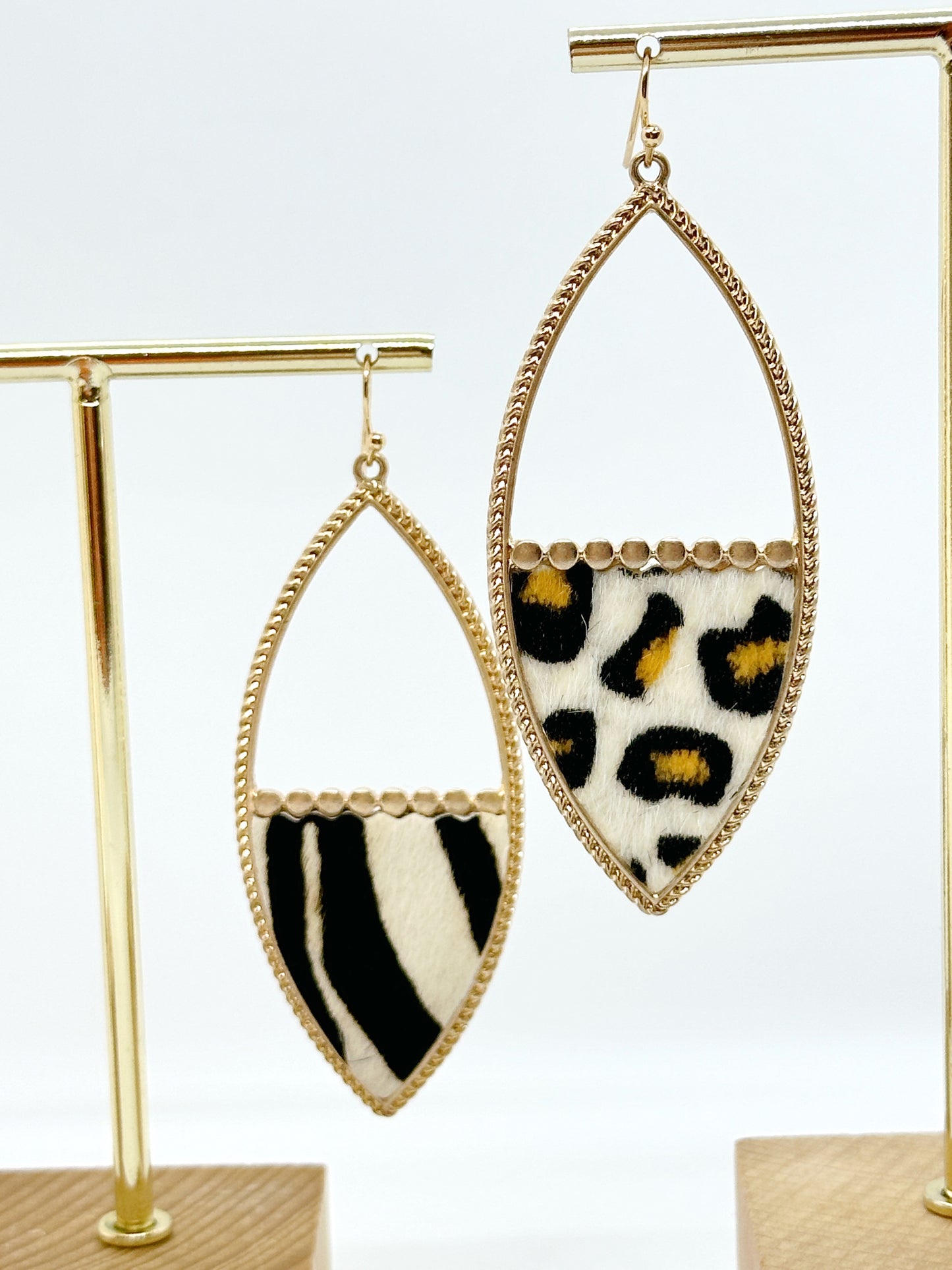 Animal & Gold Large Statement Earrings - Snow Leopard