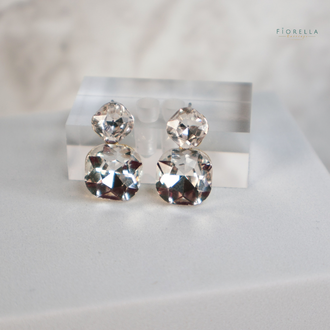 Radiance Duo Gem Earrings - Clear Crystal