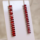 Long Crystal Bar Drop Earrings - Ruby