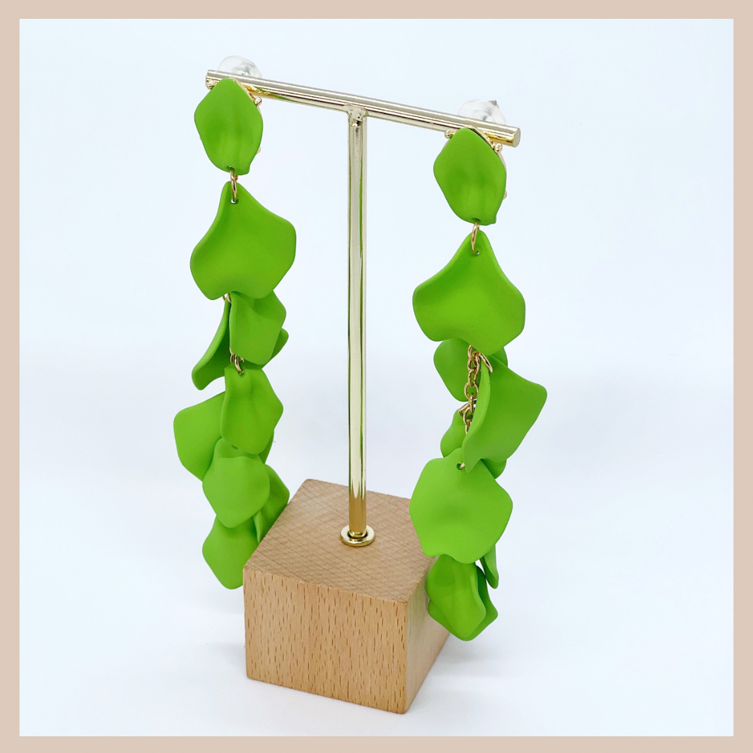 Acrylic Petal Tassel Drop Earrings - Apple Green