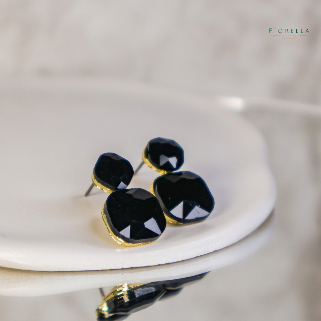 Radiance Duo Gem Earrings - Black