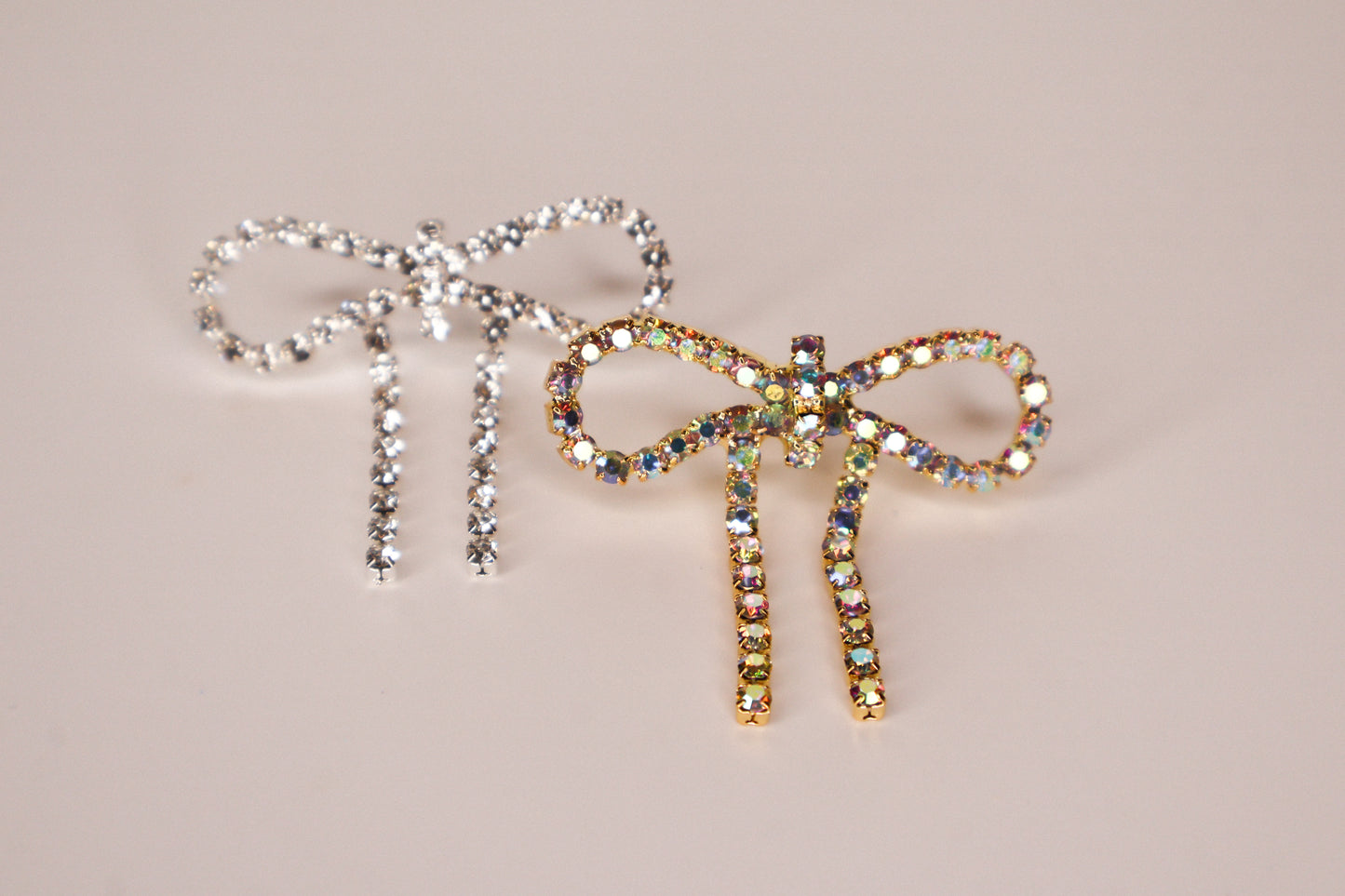 Iridescent Gold Diamanté Wide Bow Earrings